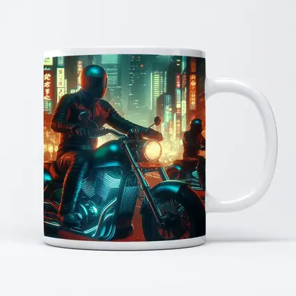 Chopper Motorcycle Rider Neon Cyberpunk City