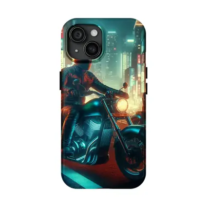 Chopper Motorcycle Rider Neon Cyberpunk City
