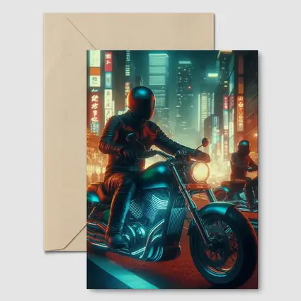 Chopper Motorcycle Rider Neon Cyberpunk City