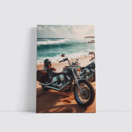 Harley Davidson Chopper Motorcycles On Beach