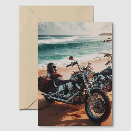 Harley Davidson Chopper Motorcycles On Beach