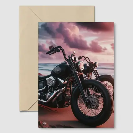 Harley Davidson Bobber Motorcycle Beach Sunset