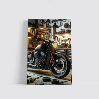 Black Bobber Motorcycle Mechanic Workshop Garage