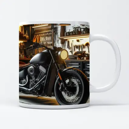 Black Bobber Motorcycle Mechanic Workshop Garage