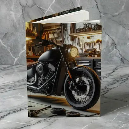 Black Bobber Motorcycle Mechanic Workshop Garage