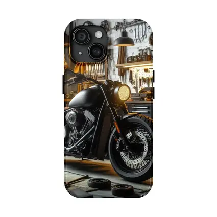 Black Bobber Motorcycle Mechanic Workshop Garage