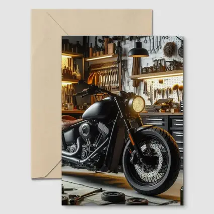 Black Bobber Motorcycle Mechanic Workshop Garage