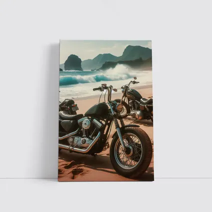 Harley Davidson Choppers Parked Sandy Beach