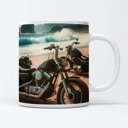 Harley Davidson Choppers Parked Sandy Beach