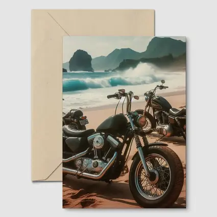 Harley Davidson Choppers Parked Sandy Beach