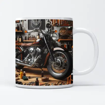 Black Chopper Motorcycle in Vintage Garage
