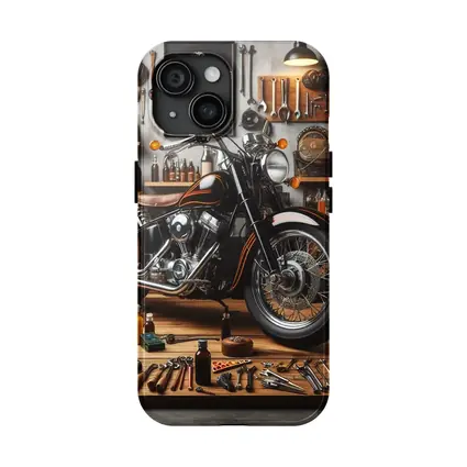Black Chopper Motorcycle in Vintage Garage