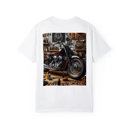 Black Chopper Motorcycle in Vintage Garage