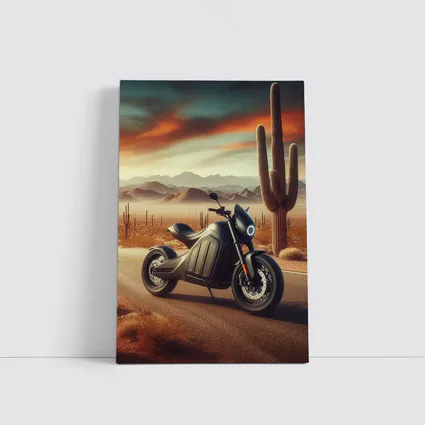 Electric Motorcycle Parked Desert Road Sunset