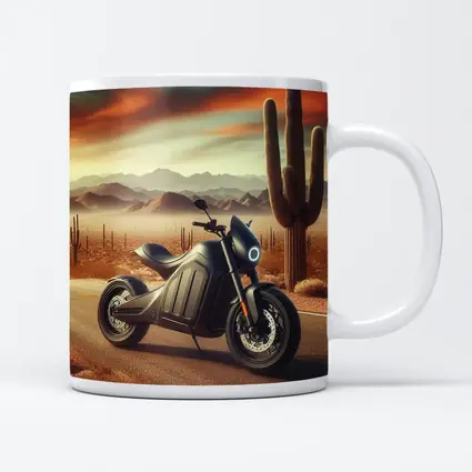 Electric Motorcycle Parked Desert Road Sunset