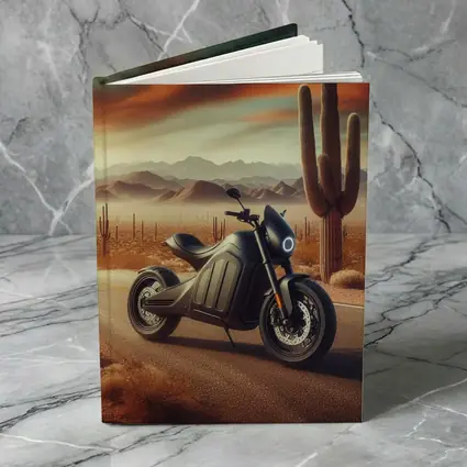 Electric Motorcycle Parked Desert Road Sunset