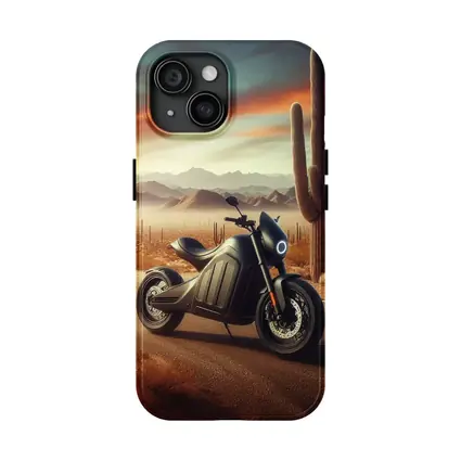Electric Motorcycle Parked Desert Road Sunset