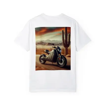 Electric Motorcycle Parked Desert Road Sunset