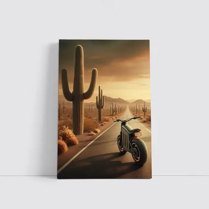Electric Scooter Desert Road Cactus Sunset