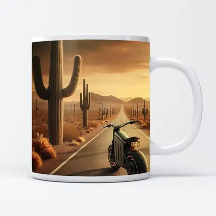 Electric Scooter Desert Road Cactus Sunset