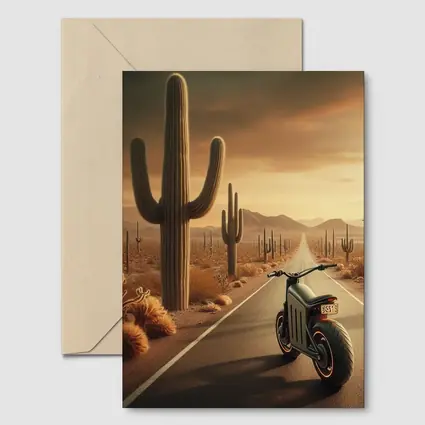 Electric Scooter Desert Road Cactus Sunset