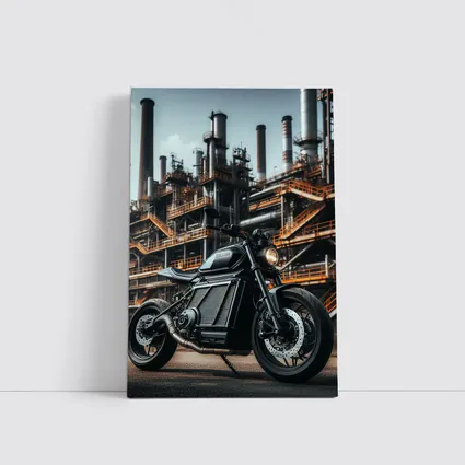 Black Electric Motorcycle Industrial Factory Background