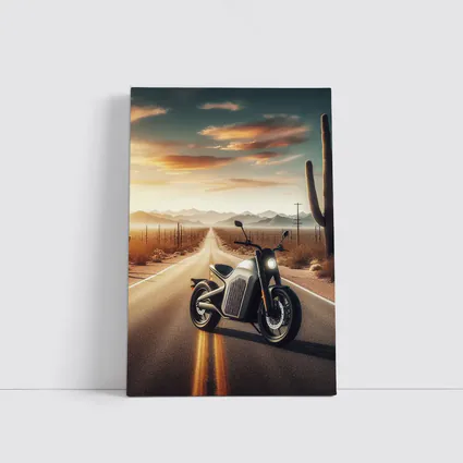 Electric Motorcycle Desert Road Sunset Scene