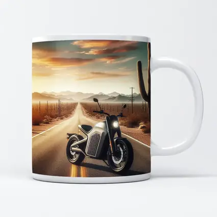 Electric Motorcycle Desert Road Sunset Scene