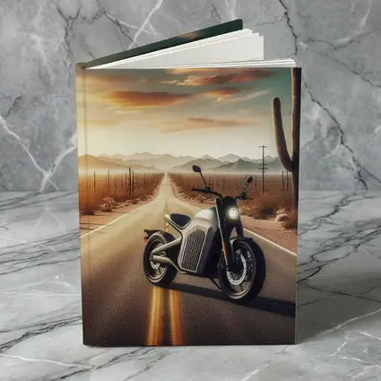Electric Motorcycle Desert Road Sunset Scene