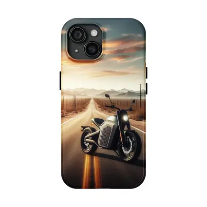 Electric Motorcycle Desert Road Sunset Scene