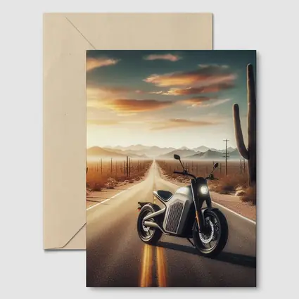 Electric Motorcycle Desert Road Sunset Scene
