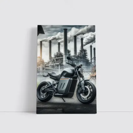 Black Electric Motorcycle Industrial Factory Background