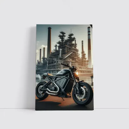 Dark Scrambler Motorcycle Industrial Refinery Background