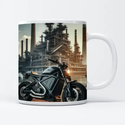 Dark Scrambler Motorcycle Industrial Refinery Background