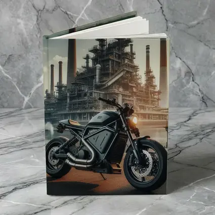 Dark Scrambler Motorcycle Industrial Refinery Background
