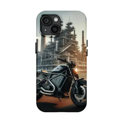 Dark Scrambler Motorcycle Industrial Refinery Background