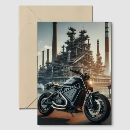 Dark Scrambler Motorcycle Industrial Refinery Background