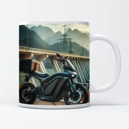 Electric Motorcycle Parked Near Mountain Bridge
