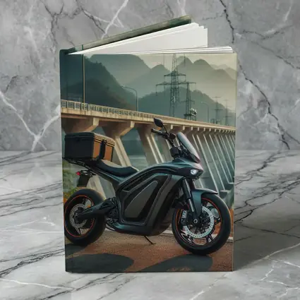 Electric Motorcycle Parked Near Mountain Bridge