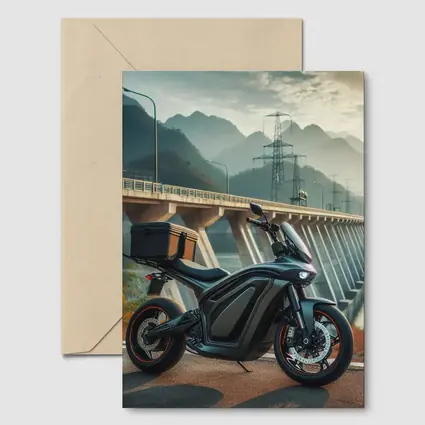 Electric Motorcycle Parked Near Mountain Bridge