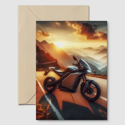 Electric Sport Bike Mountain Sunset Road