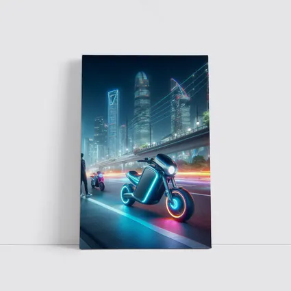 Futuristic Neon Motorcycle Glowing City Night