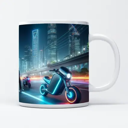 Futuristic Neon Motorcycle Glowing City Night