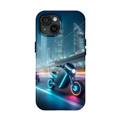 Futuristic Neon Motorcycle Glowing City Night