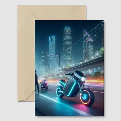 Futuristic Neon Motorcycle Glowing City Night