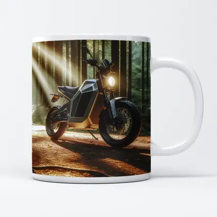Electric Motorcycle Parked In Sunlit Forest