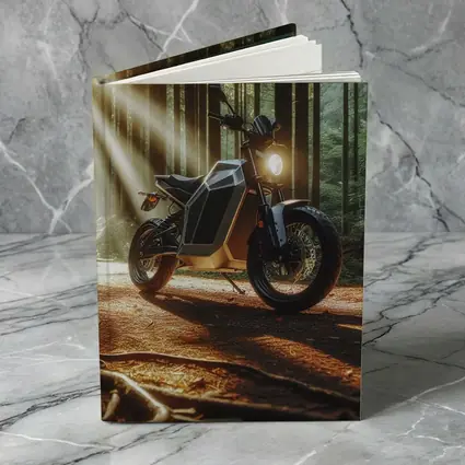 Electric Motorcycle Parked In Sunlit Forest