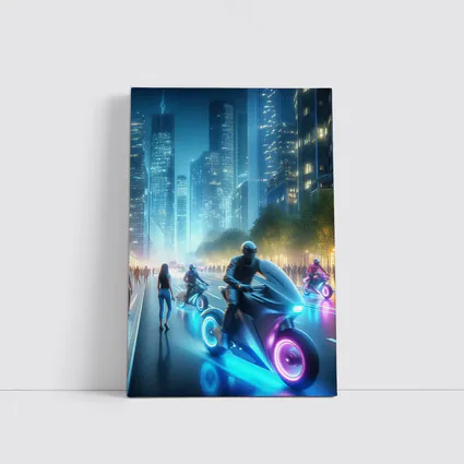 Futuristic Neon Motorcycles Glowing City Night