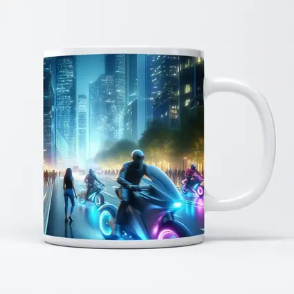 Futuristic Neon Motorcycles Glowing City Night