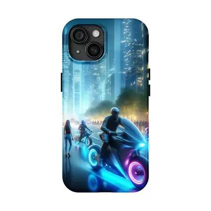 Futuristic Neon Motorcycles Glowing City Night